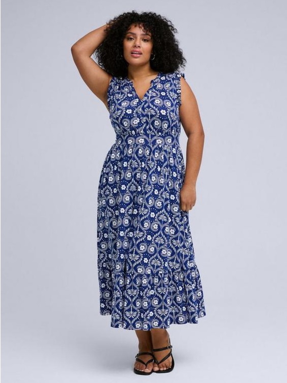 Belle Isle V-Neck Ruffle Sleeve Midi Dress
